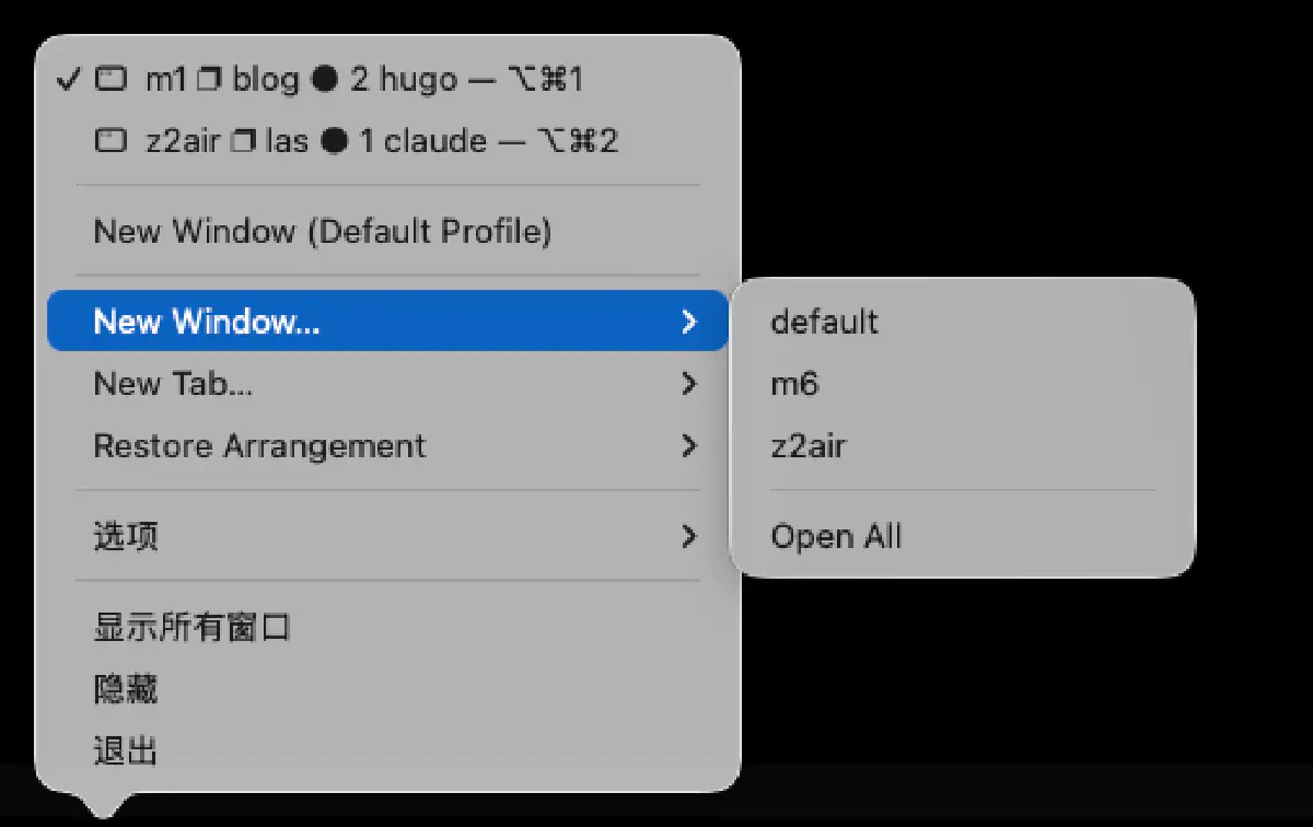 创建新窗口时选择 Profile